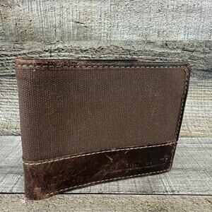 Timberland Men Baseline Canvas Leather Bifold Wallet With Attached Flip Pocket